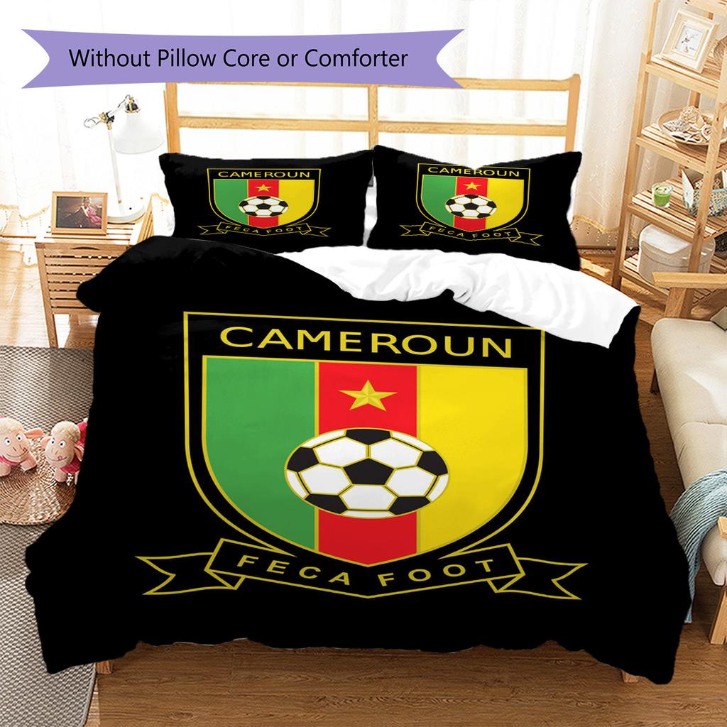Cameroonian Football Federation Pattern Bedding Set Quilt Cover Pillowcase Home Decor Gift (1 * duvet cover + 2 * pillowcase, without core)