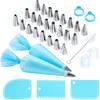 34PCs Cake Decorating Kit–Piping Bags and Tips Set With 24 Stainless Steel Piping Tips,2 Reble Silicone Piping Bags,3 Smoothers, 2 Couplers,2 Bag