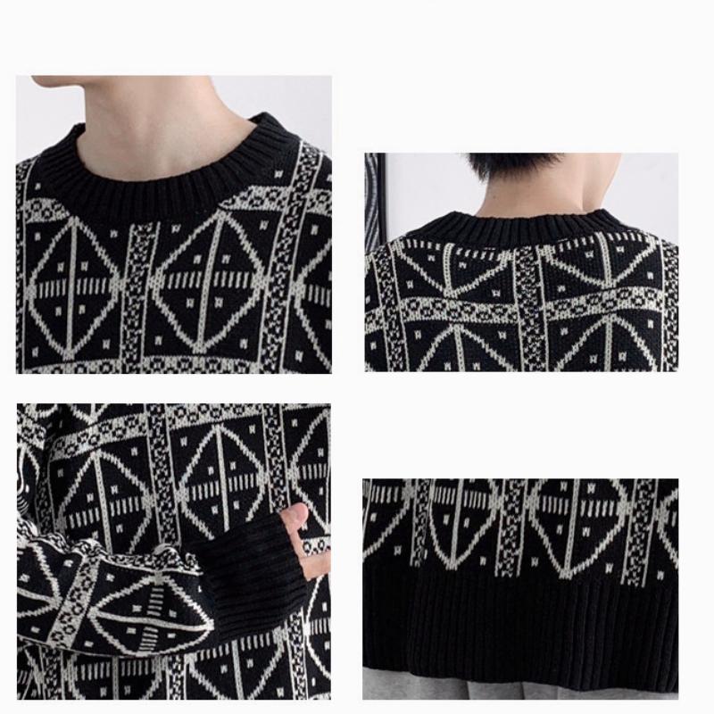 Podzim Zima Pánské Roláky Vintage Design Harajuku Volné Studentské Dlouhý Rukáv Teplé Svetry Hip-pop Geometrické Svetry