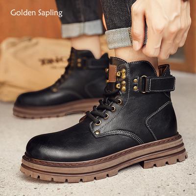 Fashion Golden Sapling Work Boots Genuine Leather Men's Casual Shoes Fashion Leather Tooling Boot Classics Punk Style Men Leisure Shoe