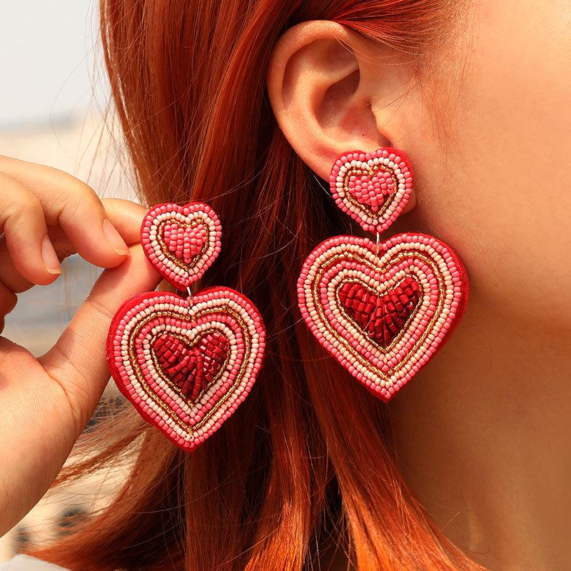 Handmade Beaded Romantic Love Earrings - European & American Style for Ladies