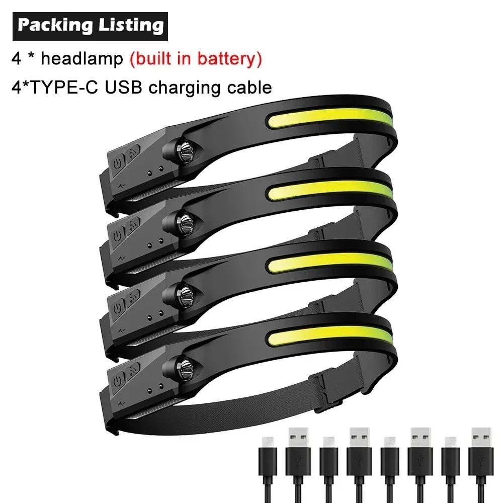 230°Bright Beam Headlamp LED Sensor Head lamp Built-in Battery USB Rechargeable Head Flashlight Outdoor Camping Fishing Headligh