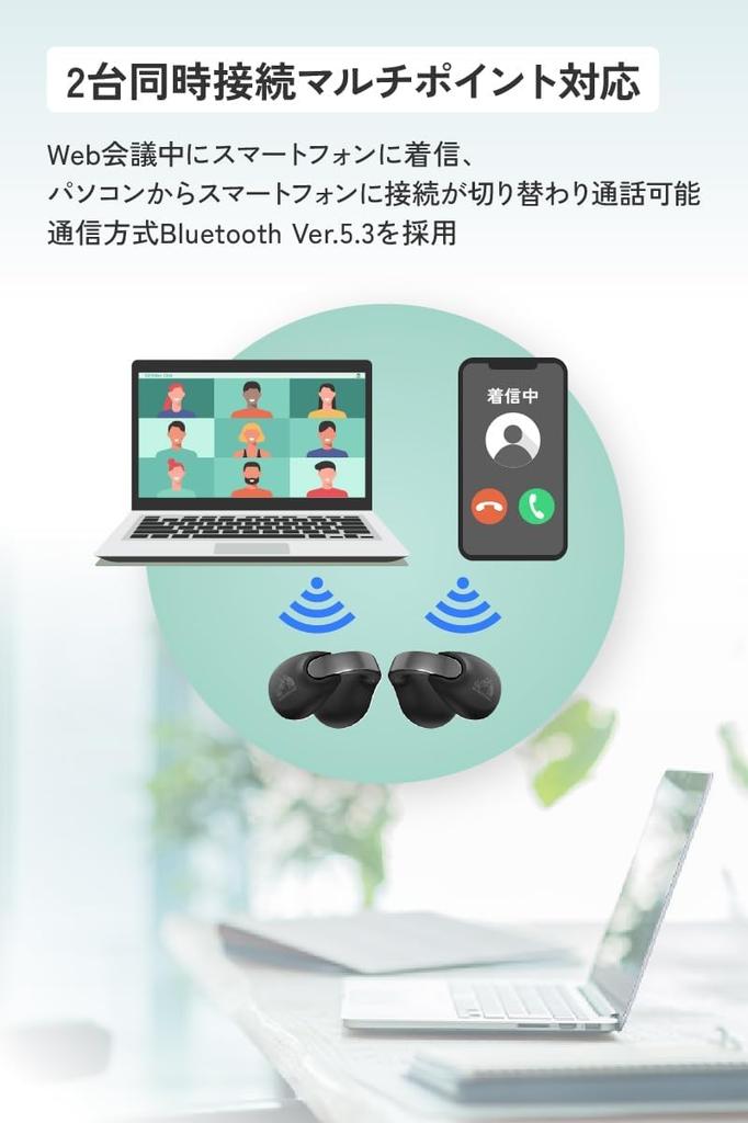 JVC Kenwood Victor HA-NP1T-GN Wireless Earphones, Bluetooth Ver. 5.3, Open Ear, Ear Cuff, App Compatible, Multipoint, 24 Hours Total Playback, Microph