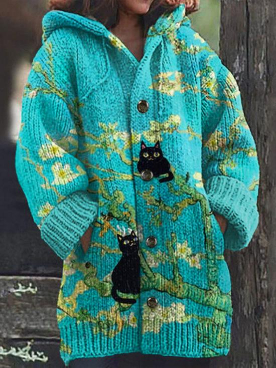 2025 New Style Hooded Jacquard Imitation Wool Cardigan – Loose Fit for Autumn/Winter