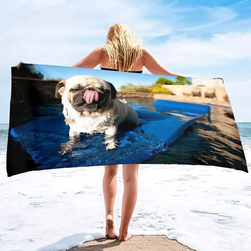 Microfiber Lightweight Thin Beach Towels for Adult and Kid Compact Personalized Sand Free Swim Pool Blanket Pug-dog puppy Print