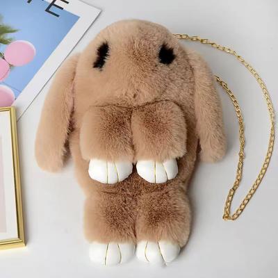 Plush Cartoon Rabbit Shaped Crossbody Bag Soft Faux Fur Rabbit Shoulder Bag Fluffy