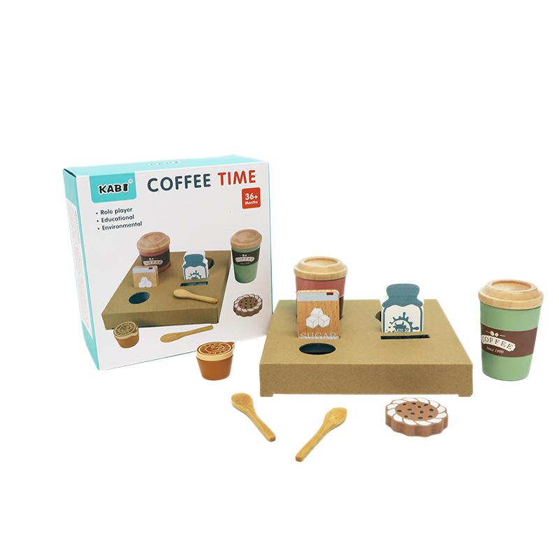 Role Pretend Play Children Simulation Creative Coffee Set Early Educational Afternoon Tea Role Playing Toys for Kids Wooden Toy
