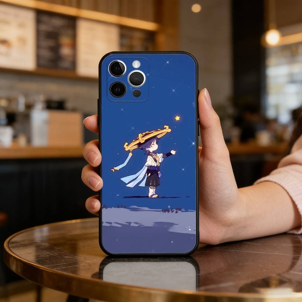 

Чехол для телефона Wanderer Scaramouche Genshin для iPhone 17,16,15,14,13,12,11 Plus,Pro Max, Мягкий силиконовый черный чехол iPhone14