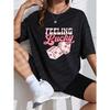 Feeling Lucky T Shirt White Pink Dice Hearts And Stars Graphic Print Casual Summer Top For Women