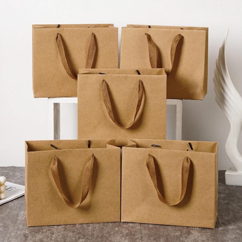 5/10Pcs Kraft Paper Gift Bags with Handles Shopping Bags for Wedding Birthday Christmas Party Favor Gift Packaging