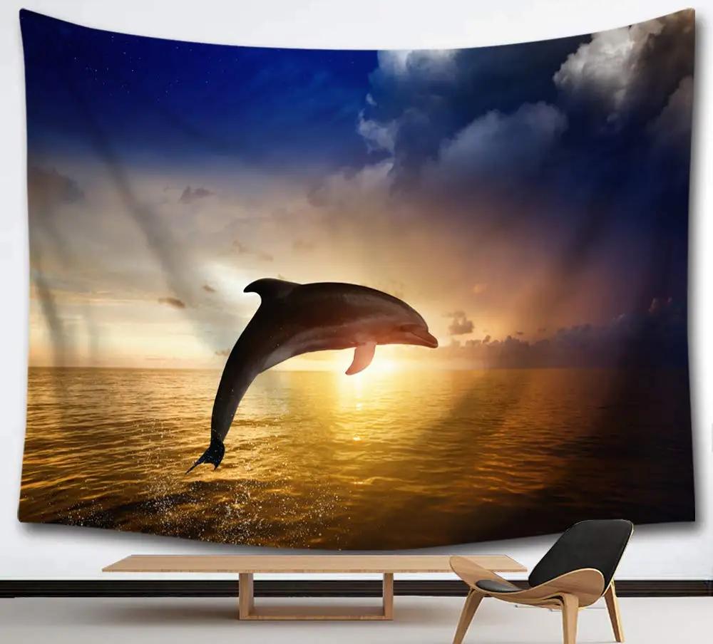 Ocean Dolphin Tapestry Underwater World Tapestry Marine Life Tapestry Wall Hanging For Kids Teen Bedroom Dorm Living Room Decor