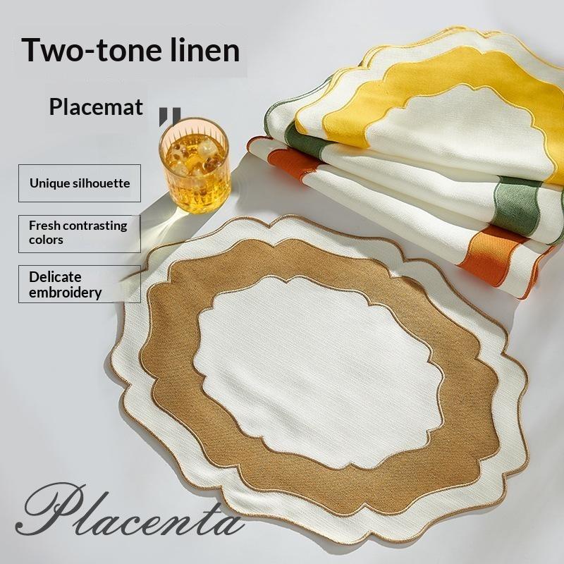 Tovaglietta in Lino texturizzata a Festoni Lavabile in Lavatrice Senza Pieghe Tappetino per Tavola da Pranzo per Uso Domestico in Fattoria