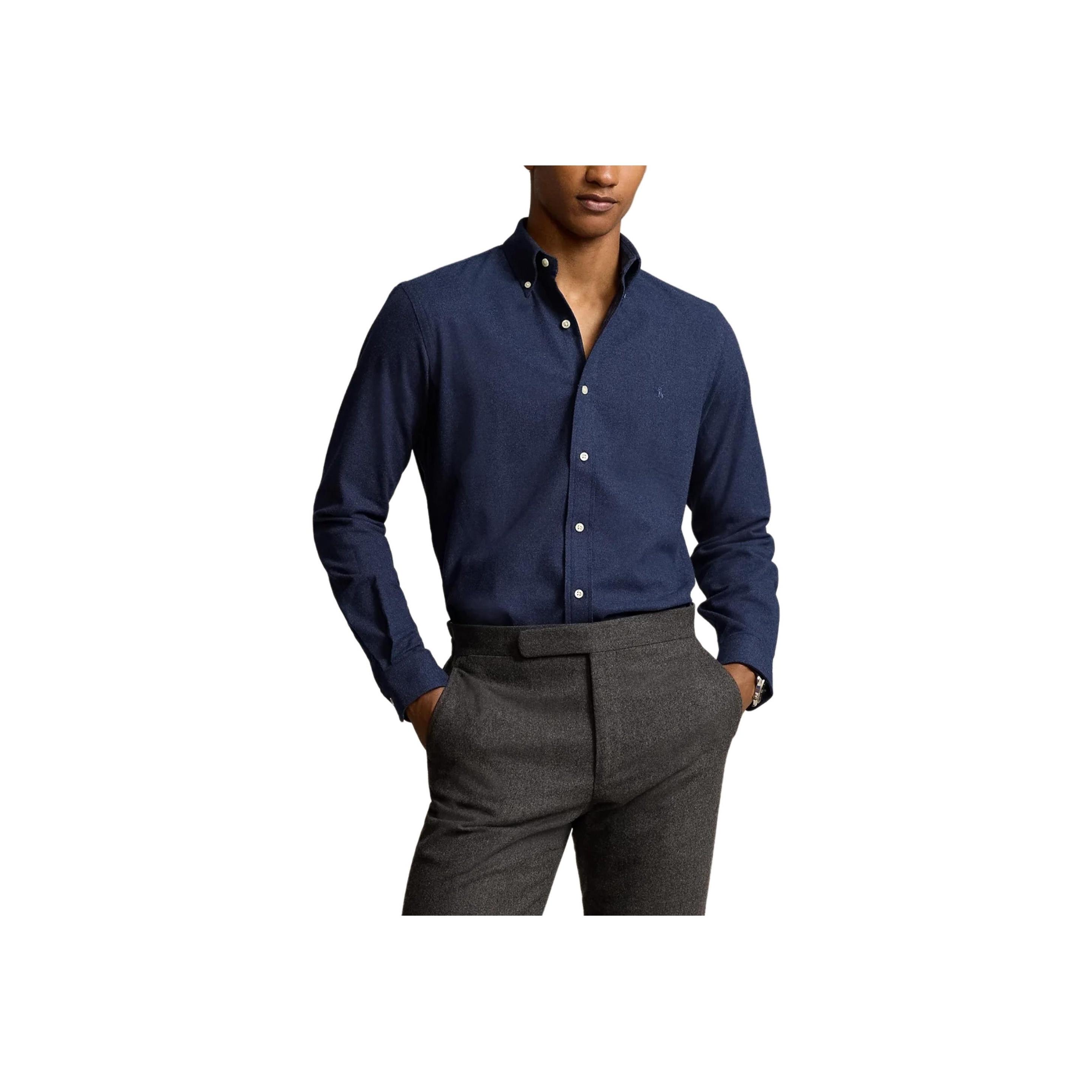 

Polo Ralph Lauren однотонная рубашка с воротником-поло, однобортная, с длинным рукавом, мужские рубашки, темно-синие MNPOWOV16823845-410