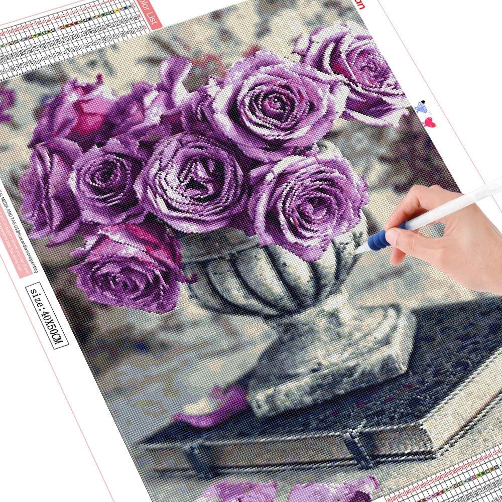 

HUACAN полная квадратная алмазная живопись Роза 5D DIY Алмазная вышивка цветок картина из горного хрусталя Алмазная мозаика ваза домашний декор Full Square 20*30 cm