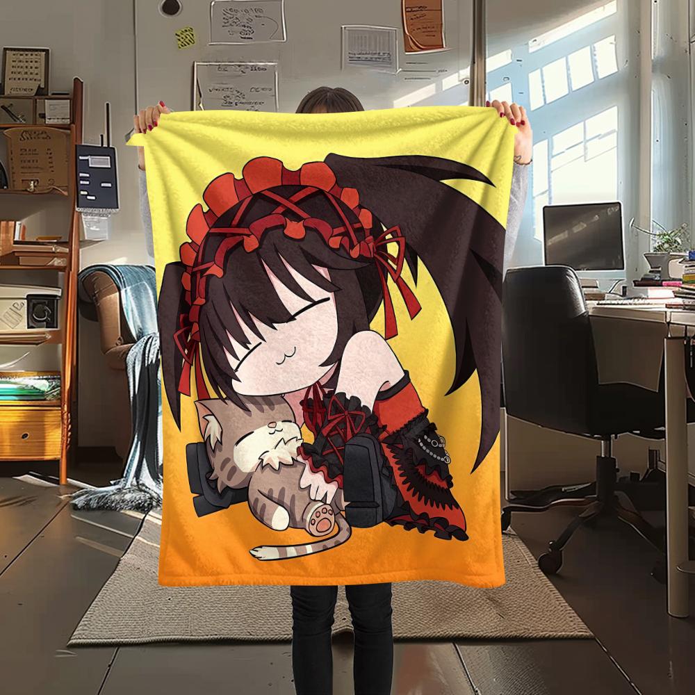 1PC Kurumi Print Flannel Blanket, High quality All Seasons, Home Decor, Warmth and Comfort, Perfect for Christmas Gifts