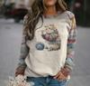 Women's Cross-Border Digital Print Raglan Round Neck Hoodie for Spring & Autumn