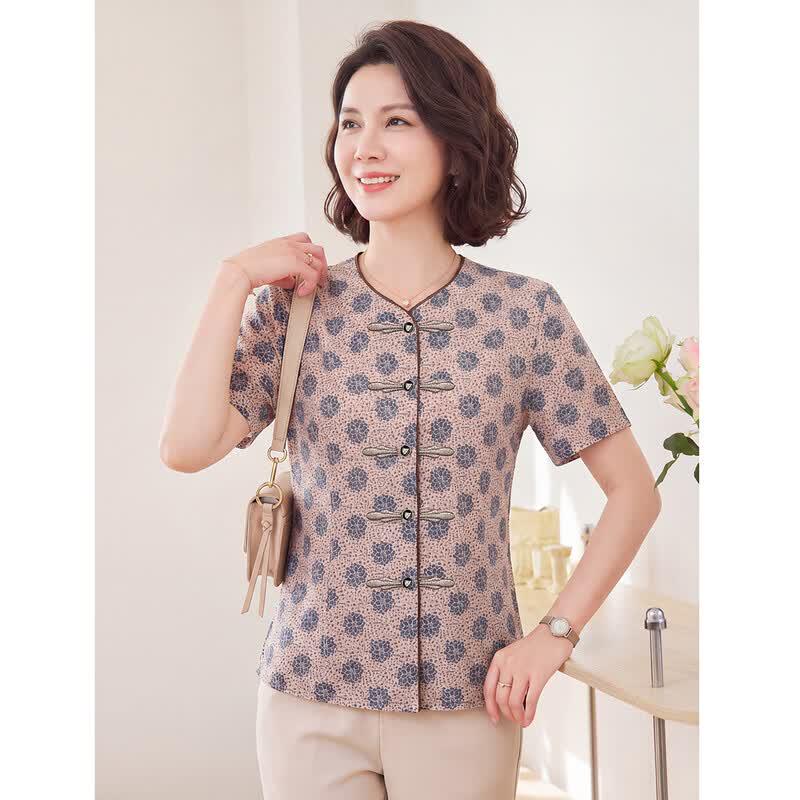 Haoyi Mother's Day Chinese Style Floral Print T-Shirt
