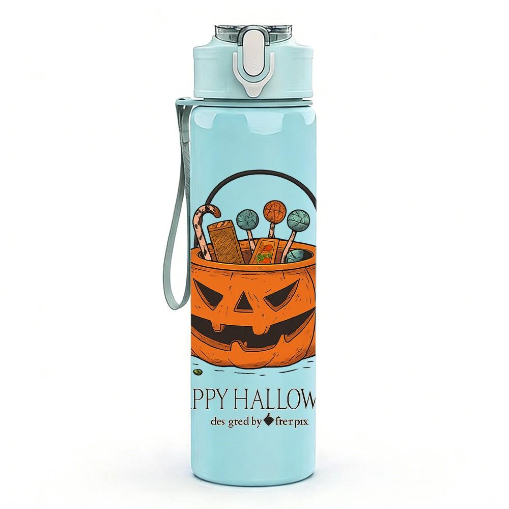 1PC Happy Halloween Pumpkin Bucket 750ml Color Plastic Sports Water Bottle Leakproof Flip Straw Lid Suitable for Sports Office Home Use