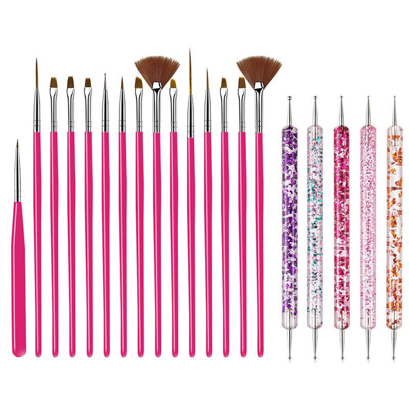 5/20Pcs Nail art Pinsel Design Spitze Malerei Zeichnung Carving Punktierung Stift FlatFan Liner Acryl Gel UV Polnischen maniküre Werkzeuge