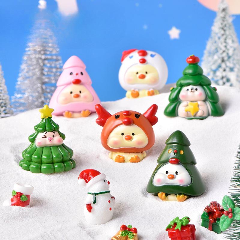 Cartone Animato di Natale Animale Maiale Pupazzo di Neve Albero di Natale Albero di Natale Decorazione Scena di Neve Accessori Palla di Cristallo