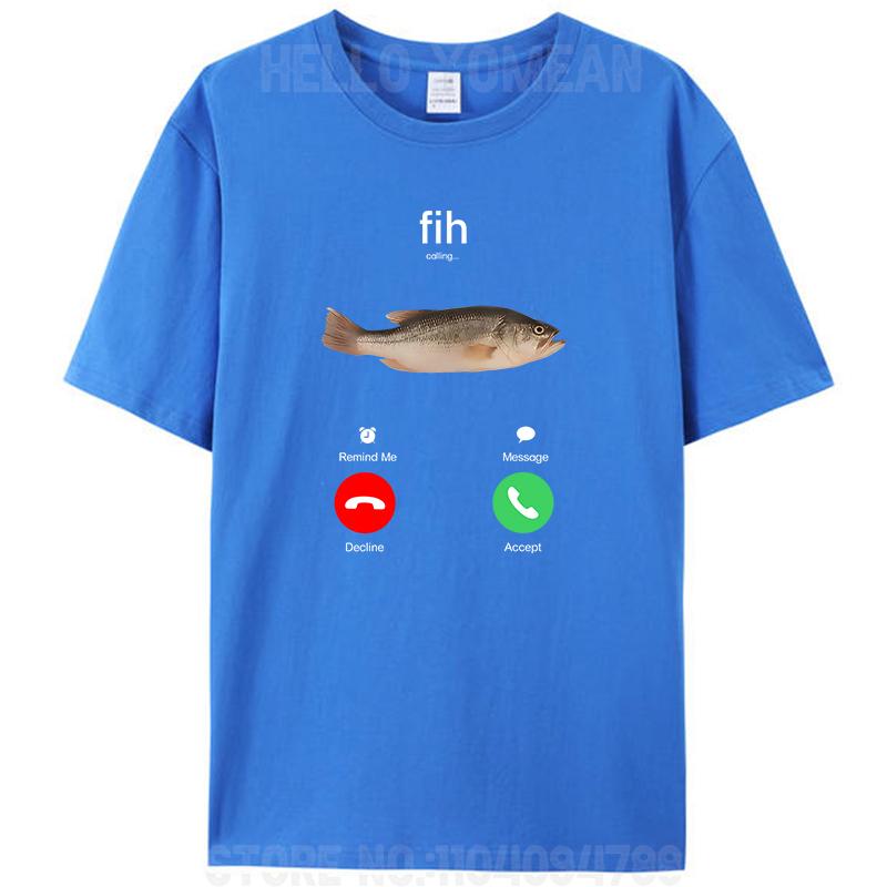 Fih Calling Remind Me Message Decline Accept Phone Call Fish Women Men's Cotton T-Shirt Crewneck Tee Tops Novelty Gifts