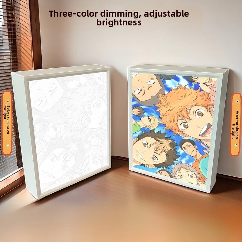 21cm/8.27in 3D Anime LED Lights Painting Peripherals Figures Cartoon Acrylic Mirror Lamp LED Bedroom Birthday Party Supplies Toy