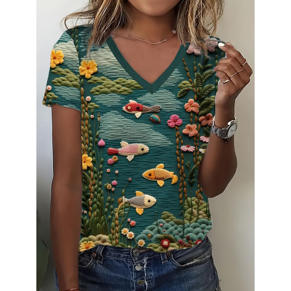 Casual V-neck Top Women's Short Sleeves Loose Comfortable T-Shirts Women’s