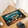 VIKAMA Welcome RV Camping Doormat Night Forest Campfire Folding Chair Print Non‑slip Absorbent Floor Mat For Front Entrance Rug