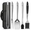 5Pcs BBQ Grill Tool Set with Spatula Tongs Fork Brush Skewers And Case Outdoor Baking Utensils for Parties Camping Restaurants
