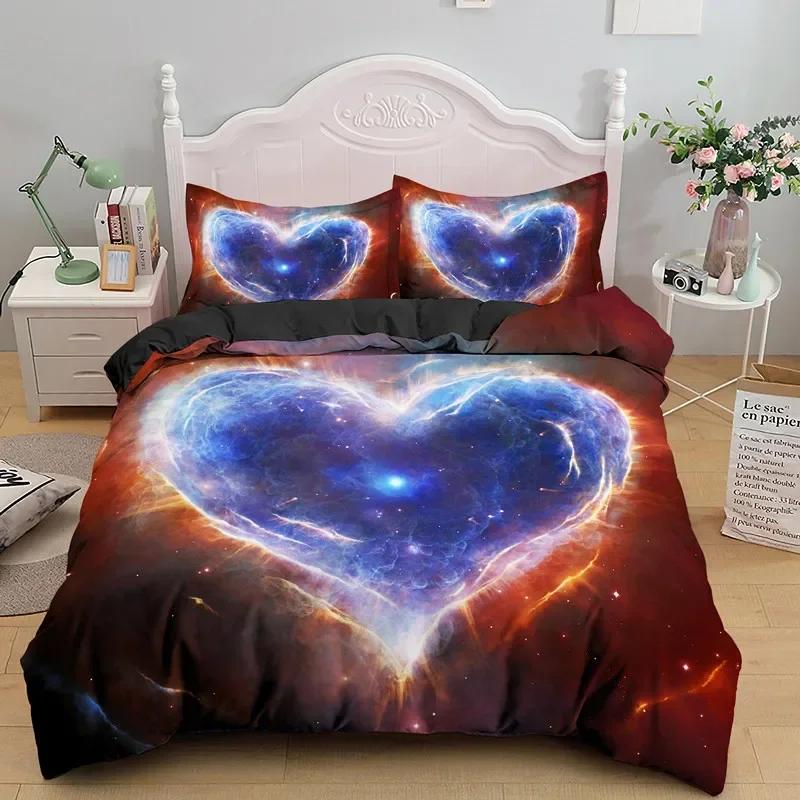 Luxury New 3D Print Love Heart Duvet Cover Microfiber Luxury Romantic Theme Bedding Set King Queen For Couple Valentine'S Day