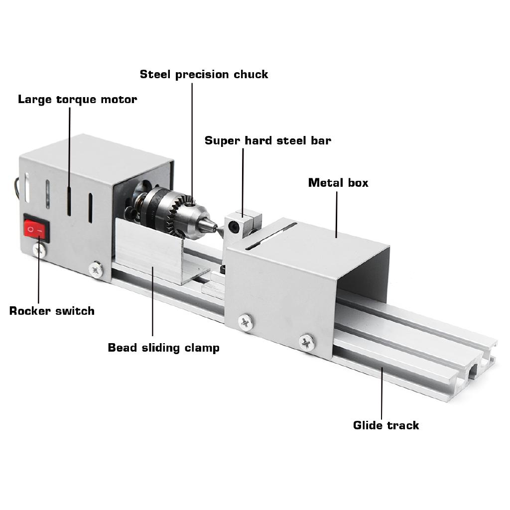 DC 12-24V Mini Lathe Beads Machine Woodwork DIY Lathe Standard Set with Carving Cutter Wood Lathe