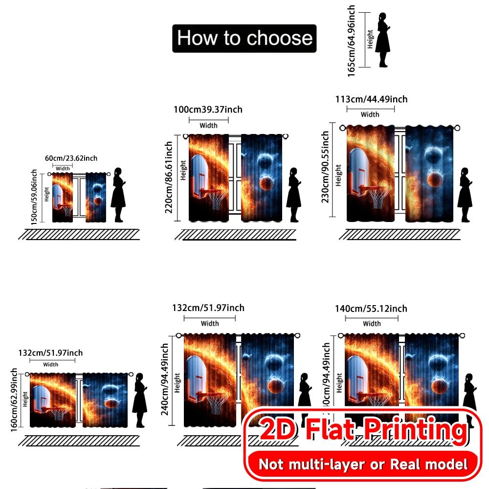 2D FLAT PRINTING 2pcs Curtains (Without Rod) Dynamic Basketball Universe Modern Fashionable Curtainments During the Ramadan