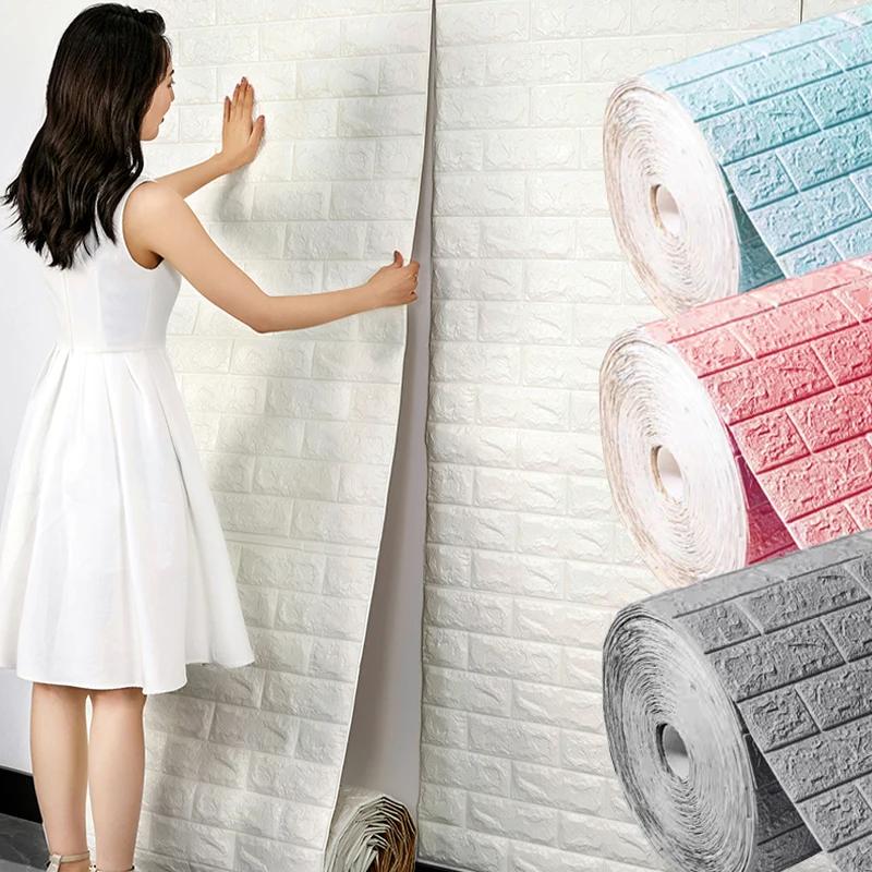 70cmx5M 3D Stickers  Continuous Brick Wall Stickers Self-adhesive Wallpaper Home Decoration Foam Wall Stickers
