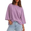 Damen Oversized Lässiges T-Shirt 3/4 Ärmel Lockerer Schnitt Hals Sommer Top