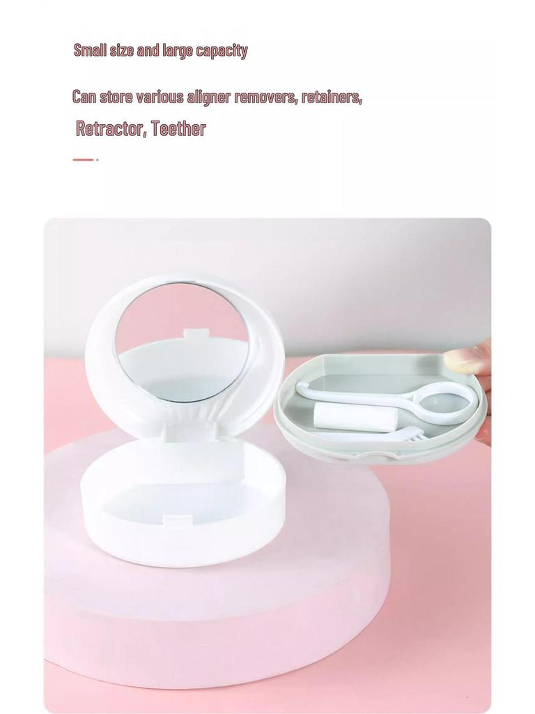 Invisible Aligner Storage Box with Mirror - Portable Retainer and Denture Cleaner