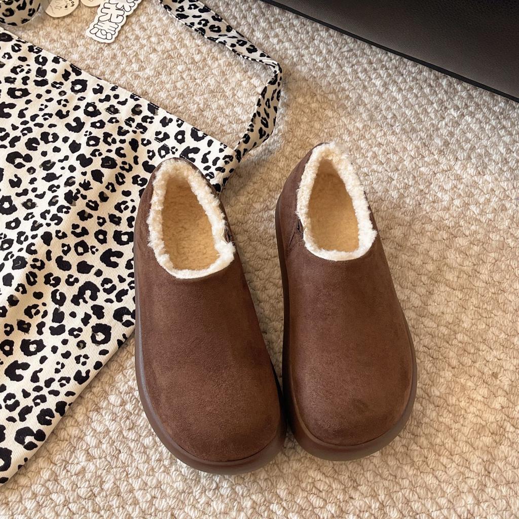 Thick-soled Women's New Autumn and Winter One-pedal Bag Head and Half Slippers, and Plush Cotton Slippers