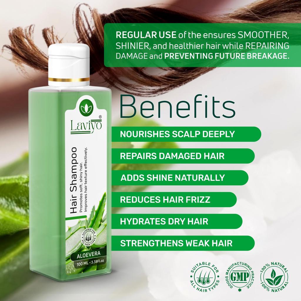 Aloe Vera Hair Shampoo - Promotes Soft & Shiny Hair, Improves Hair Texture | Suitable for All Hair Types | 100 ML (3.38 Fl.oz) (Pack Of 3)
