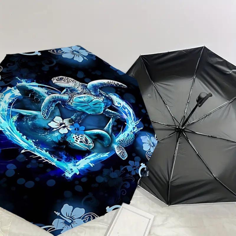 1PC Sea Turtles Heart Umbrella-8-Rib Reinforced Portable Folding Travel Suitable for All Seasons Outdoor Daily Use -J0408