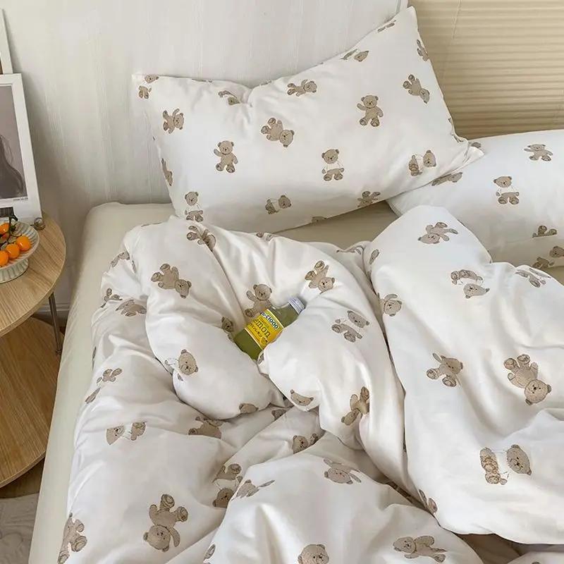Girls Boys Gift Bedding Set Cute Bear Duvet Cover Set With Zipper Pink Heart Bed Sheet Pillowcases No Filler Twin Queen Size