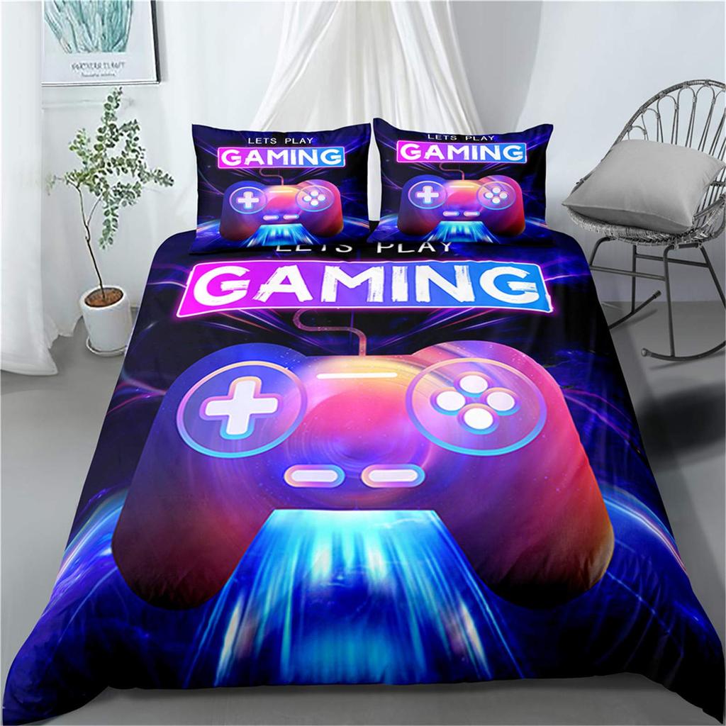 Gamer Duvet Cover Set Rotating Music Comforter Cover Gamepad Gaming Bedding Set For Boys Headphone Bedspreads Cover Queen Size