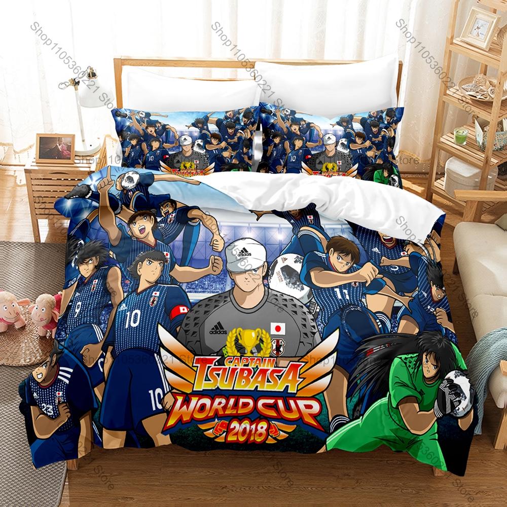 Cool Captain Tsubasa Nankatsu Football Manga Character 3PCS Bedding Set Duvet Cover + 2 Pillowcases Microfiber Anime Bed Linens