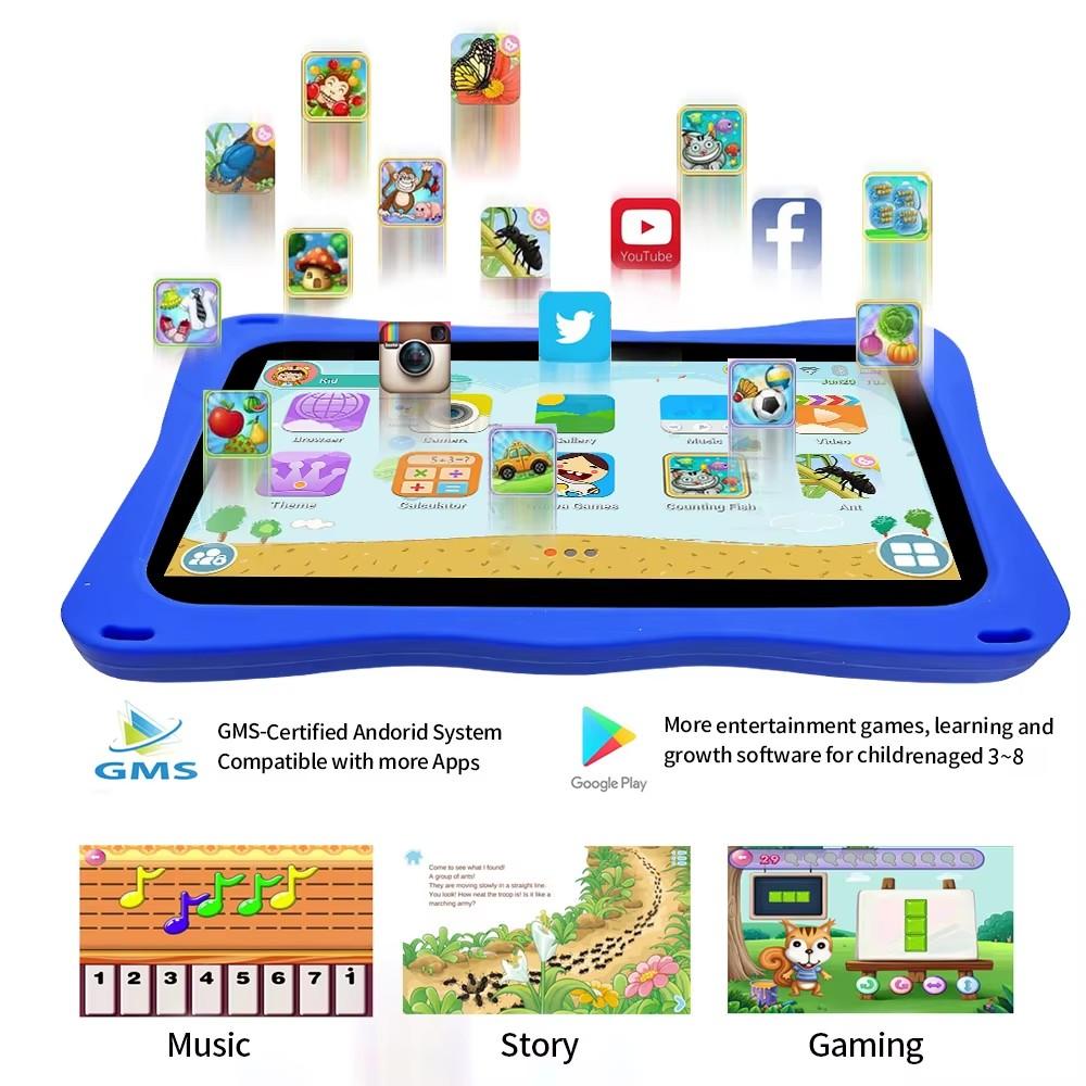 2025 New Tablet for Kids 7 Inch Android 13 System 64GB WiFi Bluetooth Dual Camera Educational Software Installed with Proof Case