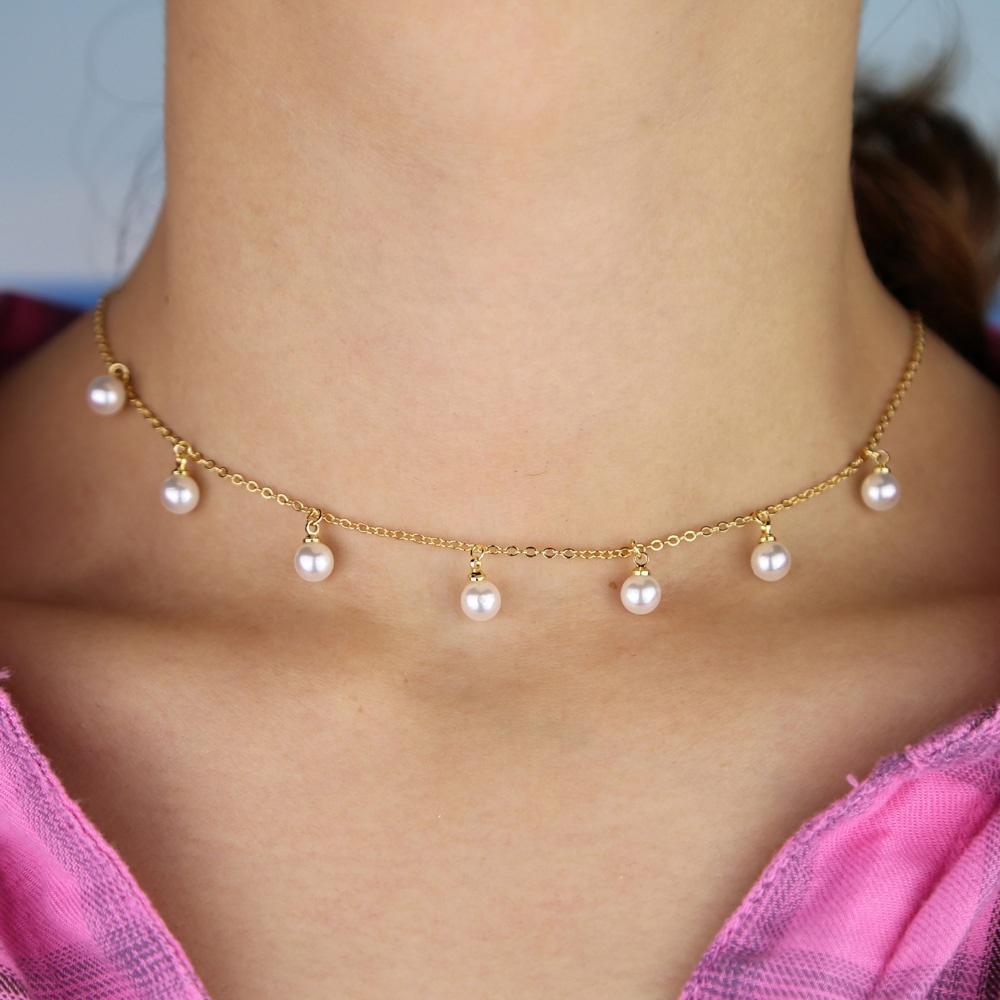 Fresh Pearl Beaded Charm Choker Necklace for Women Summer Gift Jewelry