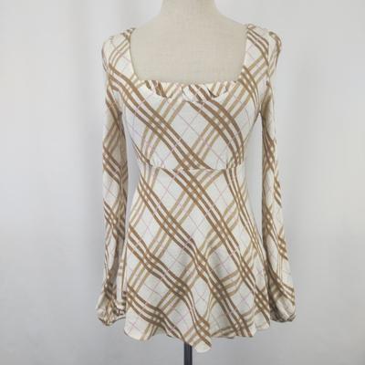 BLUE LABEL Long Sleeve Check Top White Brown Women's 38/M(USED)