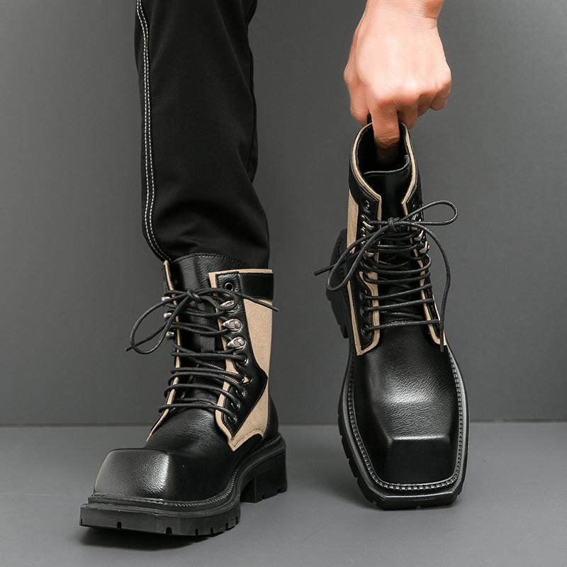 Men Business Versatile Chelsea Boots Comfortable  Fashionable Big Head Thick Bottom Leather Boots Outdoor Training Boots Men