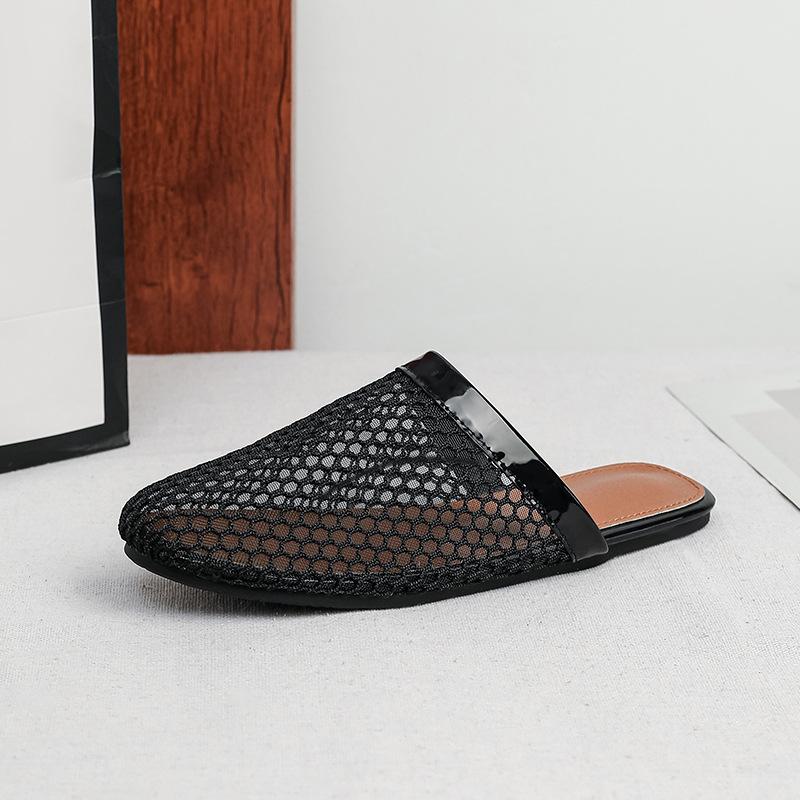 

Сетчатые мюли на плоской подошве для женщин, без застежки, балетки, удобные мюли, с круглым носком, туфли Мэри Джейн для лета, сетчатые балетки 36 чёрный