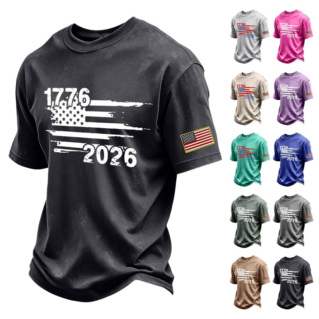 Men's Vintage Washed Crew Neck Short Sleeve T Shirt Independence Day Graphic Print Casual Fit Soft Fabric Comfortable Wear