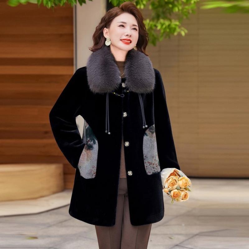 

New imitation leather jacket long fur integrated fur collar noble loose version female 1XL [recommended 80-50kg]