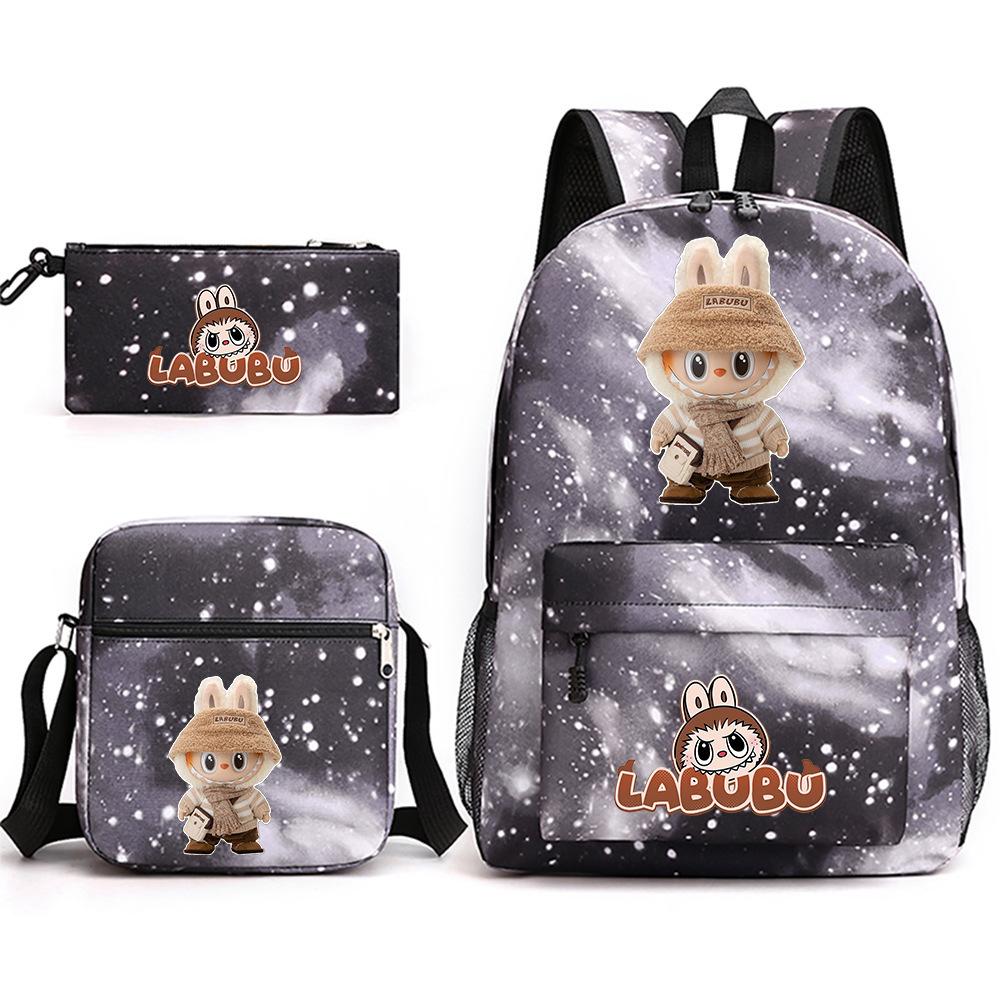 Labubu Peripheral Printing Student School Bag Backpack Shoulder Pencil Bag 3-piece Set