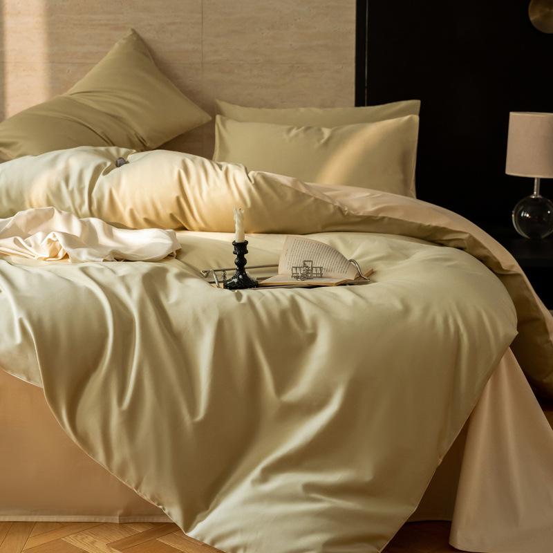 Maternal And Infant Grade A 100 Long-Staple Cotton, Solid Color Matching 4Pcs Set, Pure Cotton Satin Quilt Cover, Mattress Bed Sheet